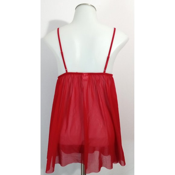 Fredrick's Of Hollywood Red Christmas Candy Cane Baby Doll Layered Ruffles Sz S - Picture 3 of 5